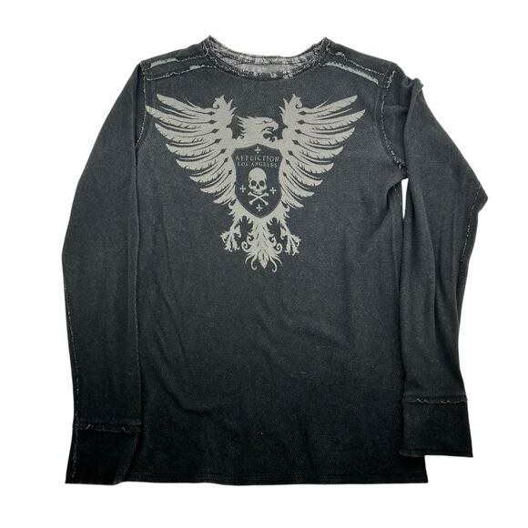 VTG y2k Men's Reversible Affliction Thermal Waffle Knit Long Sleeve Shirt Sz L - Picture 6 of 10